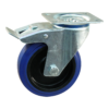 Stalen zwenkwiel, 100mm diameter, elastisch rubber loopvlak, rollager, dubbele rem, naloop, ZW829475