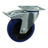 Stalen zwenkwiel, 125mm diameter, elastisch rubber loopvlak, kogellager, dubbele rem, naloop, ZW661569