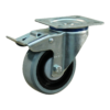 Stalen zwenkwiel, 125mm diameter, elastisch rubber loopvlak, kogellager, dubbele rem, naloop, ZW998387