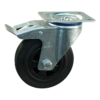 Stalen zwenkwiel, 125mm diameter, rubber loopvlak, glijlager, dubbele rem, naloop, ZW487828
