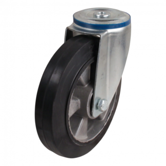 Stalen zwenkwiel, 160mm diameter, elastisch rubber loopvlak, kogellager, ZW732150