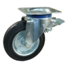 Stalen zwenkwiel, 160mm diameter, rubber loopvlak, rollager, dubbele rem, voorloop, ZW874725