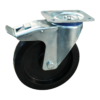Stalen zwenkwiel, 200mm diameter, elastisch rubber loopvlak, rollager, dubbele rem, naloop, ZW442148