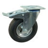 Stalen zwenkwiel, 200mm diameter, luchtband loopvlak, rollager, dubbele rem, naloop, ZW159402