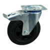 Stalen zwenkwiel, 200mm diameter, rubber loopvlak, glijlager, dubbele rem, naloop, ZW594768