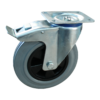 Stalen zwenkwiel, 200mm diameter, rubber loopvlak, glijlager, dubbele rem, naloop, ZW963136