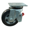 Stalen zwenkwiel, 230mm diameter, elastisch rubber loopvlak, kogellager, wielrem, ZW497675