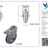 Rvs zwenkwiel, 125mm diameter, rubber loopvlak, rollager RVS, dubbele rem, naloop - Afbeelding 3