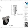 Rvs zwenkwiel, 160mm diameter, rubber loopvlak, rollager RVS, dubbele rem, naloop - Afbeelding 3