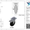 Rvs zwenkwiel, 125mm diameter, rubber loopvlak, rollager RVS, dubbele rem, naloop - Afbeelding 3
