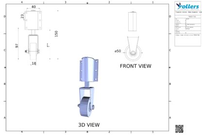 Trapwiel verend, 50mm diameter, niet zwenkbaar - Afbeelding 2