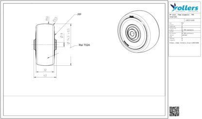 PP wiel, 75mm diameter, TPE loopvlak, kogellager - Afbeelding 2