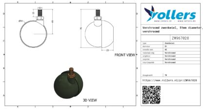 Verchroomd zwenkwiel, 51mm diameter, verchroomd loopvlak - Afbeelding 3