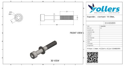 Expander, vierkant 18-20mm, staal - Afbeelding 3
