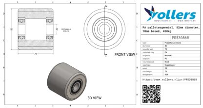 PA palletwagenwiel, 82mm diameter, 70mm breed, 450kg draagvermogen - Afbeelding 3