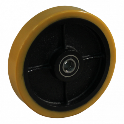 Gietijzeren wiel, 250mm diameter, PU loopvlak, kogellager, LW410267