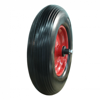 Kruiwagenwiel met as 130mm lengte, 400mm diameter, PU loopvlak anti-lek, kogellager, LW545568