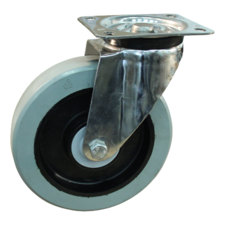 Rvs zwenkwiel, 200mm diameter, elastisch rubber loopvlak, kogellager RVS, ZW310850
