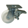 Stalen zwenkwiel, 150mm diameter, PA loopvlak, glijlager, dubbele rem, voorloop, ZW671997