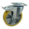 Stalen zwenkwiel, 200mm diameter, PU loopvlak, kogellager, dubbele rem, naloop, ZW205745