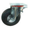 Stalen zwenkwiel, 260mm diameter, luchtband loopvlak, rollager, dubbele rem, voorloop, ZW287012