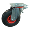 Stalen zwenkwiel, 260mm diameter, luchtband loopvlak, rollager, dubbele rem, voorloop, ZW308045