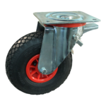Stalen zwenkwiel, 260mm diameter, luchtband loopvlak, rollager, dubbele rem, voorloop, ZW308045