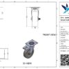 Rvs zwenkwiel, 150mm diameter, PU loopvlak, rollager RVS, dubbele rem, naloop - Afbeelding 3