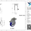 Rvs zwenkwiel, 125mm diameter, PU loopvlak, kogellager RVS, dubbele rem, naloop - Afbeelding 3