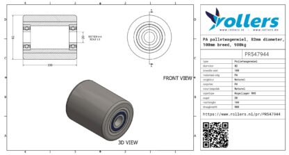PA palletwagenwiel, 82mm diameter, 100mm breed, RVS kogellager, 900kg draagvermogen - Afbeelding 2