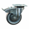 Rvs zwenkwiel, 160mm diameter, TPE loopvlak, kogellager RVS, dubbele rem, naloop, ZW443243