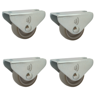 Wielenset 4x stalen bokwiel, 25mm diameter, TPE loopvlak, 28.5mm bouwhoogte