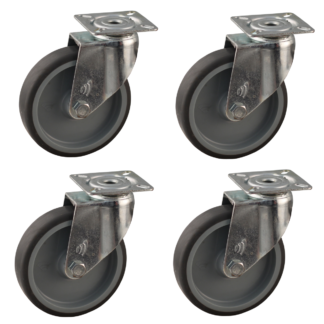 Wielenset 4x stalen zwenkwiel, 100mm diameter, TPE loopvlak, 121mm bouwhoogte