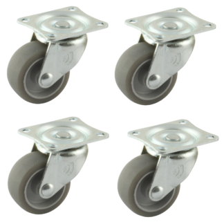 Wielenset 4x stalen zwenkwiel, 32mm diameter, TPE loopvlak, 42mm bouwhoogte