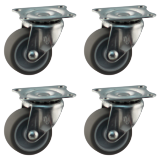 Wielenset 4x stalen zwenkwiel, 38mm diameter, TPE loopvlak, 50mm bouwhoogte