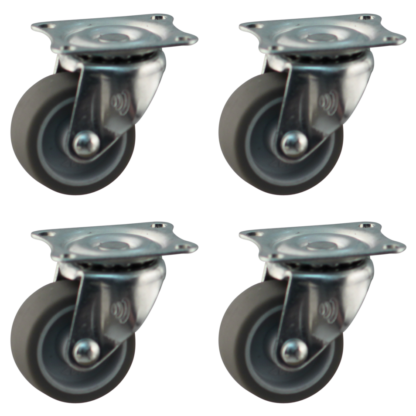 Wielenset 4x stalen zwenkwiel, 38mm diameter, TPE loopvlak, 50mm bouwhoogte