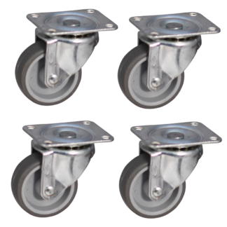 Wielenset 4x stalen zwenkwiel, 50mm diameter, TPE loopvlak, 65mm bouwhoogte