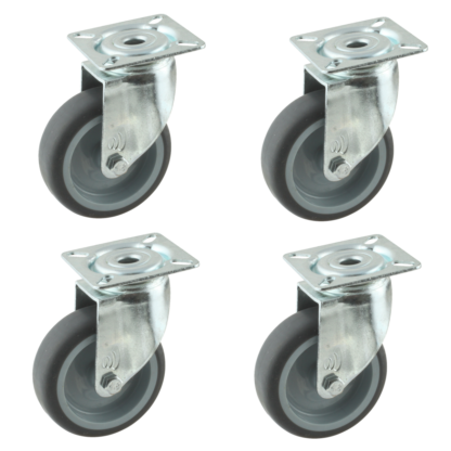 Wielenset 4x stalen zwenkwiel, 75mm diameter, TPE loopvlak, 99mm bouwhoogte