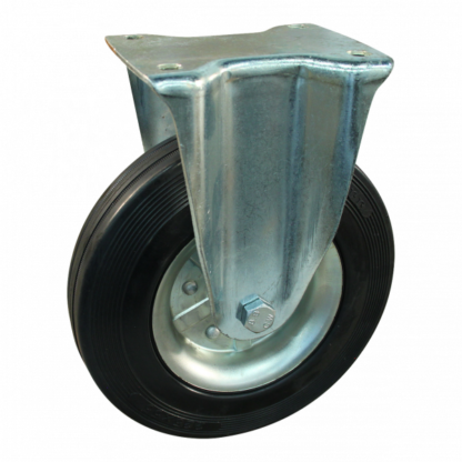 Stalen bokwiel, 250mm diameter, rubber loopvlak, rollager, 280mm bouwhoogte, BW546216