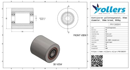 Gietijzeren palletwagenwiel, 85mm diameter, 90mm breed, 800kg draagvermogen - Afbeelding 3