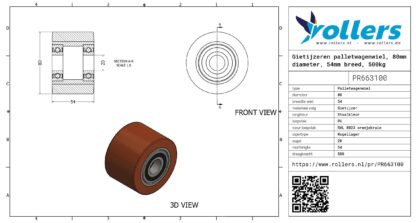 Gietijzeren palletwagenwiel, 80mm diameter, 54mm breed, 500kg draagvermogen - Afbeelding 3