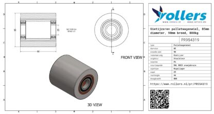 Gietijzeren palletwagenwiel, 85mm diameter, 90mm breed, 800kg draagvermogen - Afbeelding 3