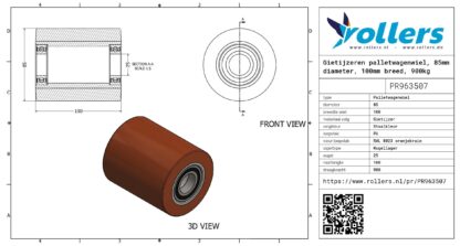 Gietijzeren palletwagenwiel, 85mm diameter, 100mm breed, 900kg draagvermogen - Afbeelding 3