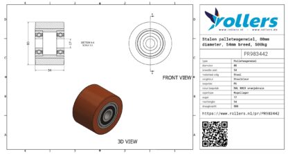 Gietijzeren palletwagenwiel, 80mm diameter, 54mm breed, 500kg draagvermogen - Afbeelding 3