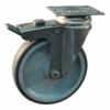 Rvs zwenkwiel, 75mm diameter, TPE loopvlak, glijlager, dubbele rem, naloop, ZW974032