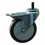 Stalen zwenkwiel, 100mm diameter, TPE loopvlak, kogellager, dubbele rem, naloop, ZW430903