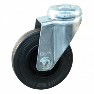 Stalen zwenkwiel, 100mm diameter, rubber loopvlak, rollager, ZW960297
