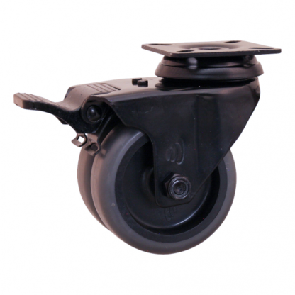 Stalen zwenkwiel, 50mm diameter, TPE loopvlak, glijlager, dubbele rem, naloop, ZW973788