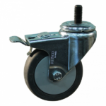 Stalen zwenkwiel, 75mm diameter, TPE loopvlak, glijlager, dubbele rem, naloop, ZW418165