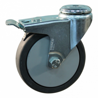 Stalen zwenkwiel, 75mm diameter, TPE loopvlak, glijlager, dubbele rem, naloop, ZW534564